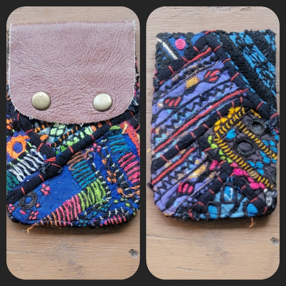 🍄🪬 Free People Boho Embroidered Repurposed vtg banjara hippie Wallet card case